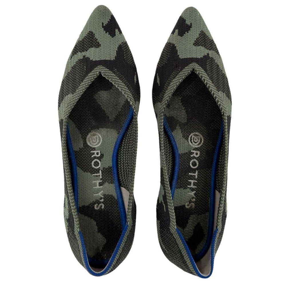 Rothy's The Point Olive Green Camo Print Knit Flats Shoes Size 7.5